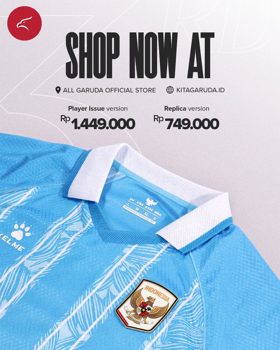 TimnasIndonesia's tweet photo. 🌊 𝐓𝐡𝐞 𝐛𝐥𝐨𝐨𝐦 𝐨𝐟 𝐢𝐝𝐞𝐧𝐭𝐢𝐭𝐲 🌼

The official @TimnasIndonesia Third Jersey is 𝐍𝐎𝐖 𝐀𝐕𝐀𝐈𝐋𝐀𝐁𝐋𝐄 🇮🇩

🛒 𝐆𝐞𝐭 𝐲𝐨𝐮𝐫𝐬 𝐧𝐨𝐰 𝐚𝐭:

🌐 https://t.co/M6UZ9UOiuF
📍 All Garuda Official Store

‣ #GarudaFits
‣ #BersamaGaruda 🇮🇩 https://t.co/nVfjqdthYu