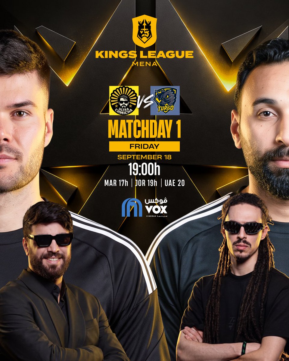 KingsLeagueMENA's tweet photo. البداية من هنا 🥶🔥

اول مواجهه راح تكون ULC x TUR غدا الساعه 7:00 مساءً 🕔

توقعاتكم لنتيجة المباراة ⬇️ : https://t.co/tPiT3rY9Dj