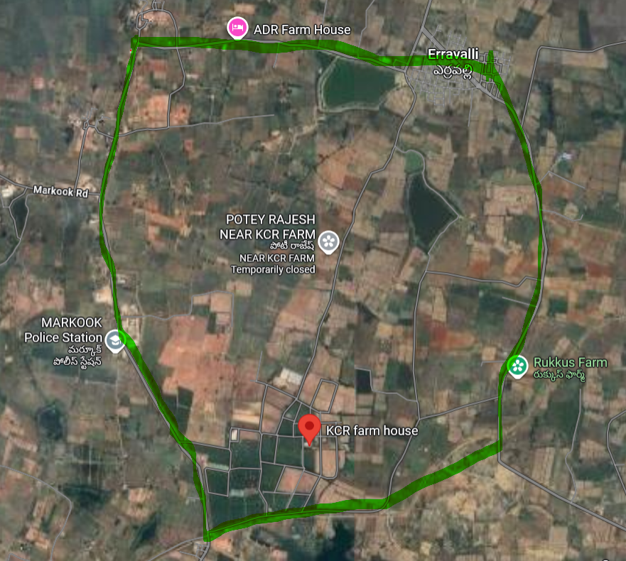 TeluguMaverick's tweet photo. DIYAMMA GREEN BORDER MARK CHESINA MOTTHAM 800 ACRES KCR FARMHOUSE ANTA😱😱😱 https://t.co/GGaAWMmSrR