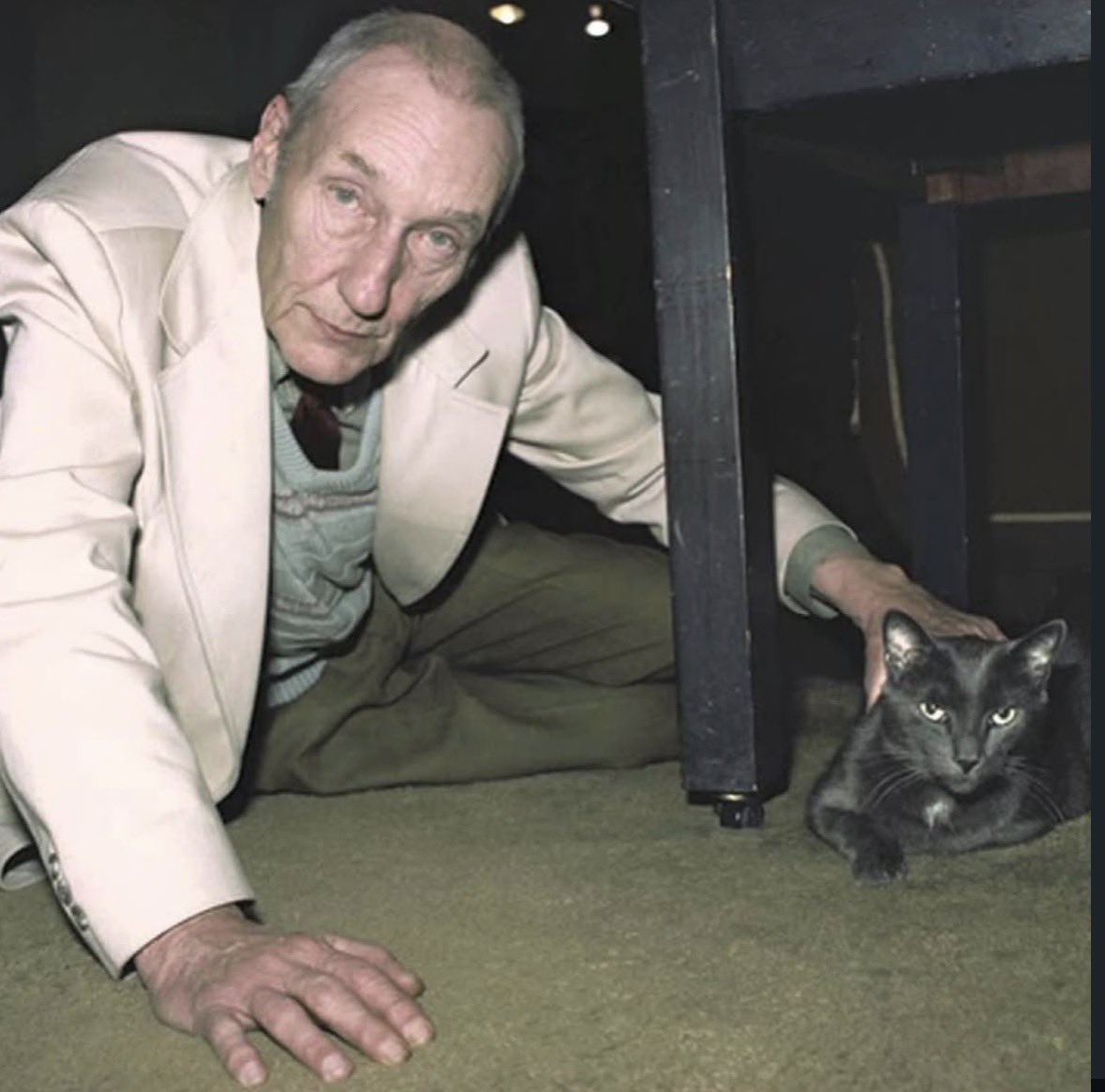 Myblackdiary93's tweet photo. William S. Burroughs and a couple of his lovely cat friends. 

Burroughs's profound affection for cats stemmed from his view of them as independent, non-judgmental "psychic companions" who offered a form of pure love that he felt saved him from a "deadly, pervasive ignorance". https://t.co/qJOnc3vLSH
