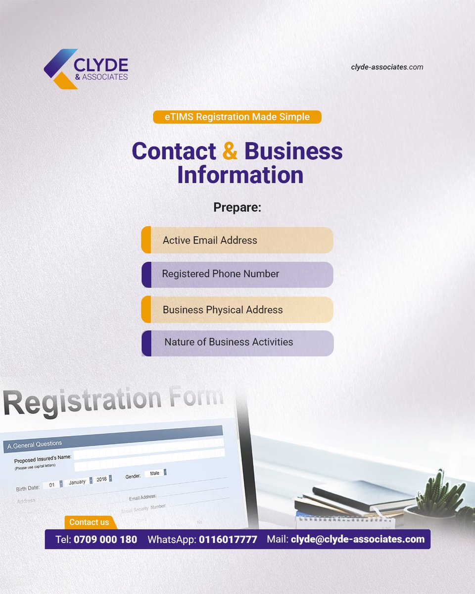 ClydeAssociates's tweet photo. Need guidance on eTIMS registration or compliance requirements? Clyde & Associates is here to help.
#eTIMS #KRA #TaxCompliance #KenyaBusiness #BusinessRegistration #DigitalTax #SMEs #Accounting #TaxAdvisory #ClydeAndAssociates https://t.co/52GfHXKeKO