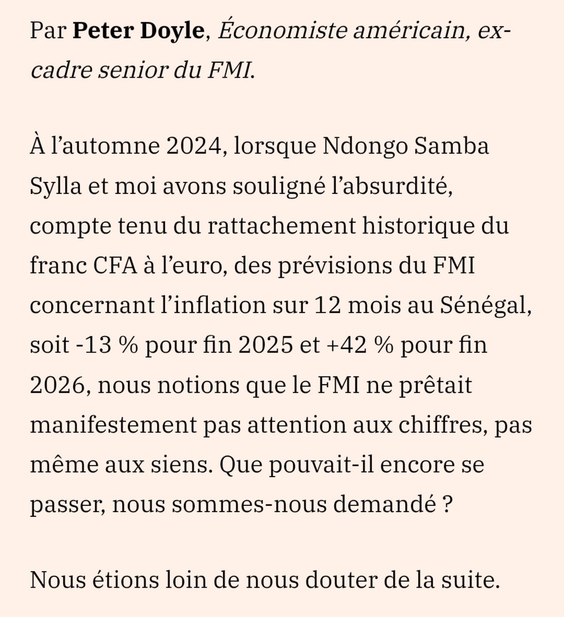 Kingoftaobli's tweet photo. Le gouvernement de Macky Sall n'a pas trompé le FMI, ils sont bel et bien complices.

Le FMI n'a t-il pas encensé sa gestion et ses performances économiques?

Je vous invite à lire l'article de Peter Doyle l'ex économiste en chef du FMI  europe.

👇🏿👇🏿👇🏿
https://t.co/2nCYQn6AfS https://t.co/ZYZrvXIa2B