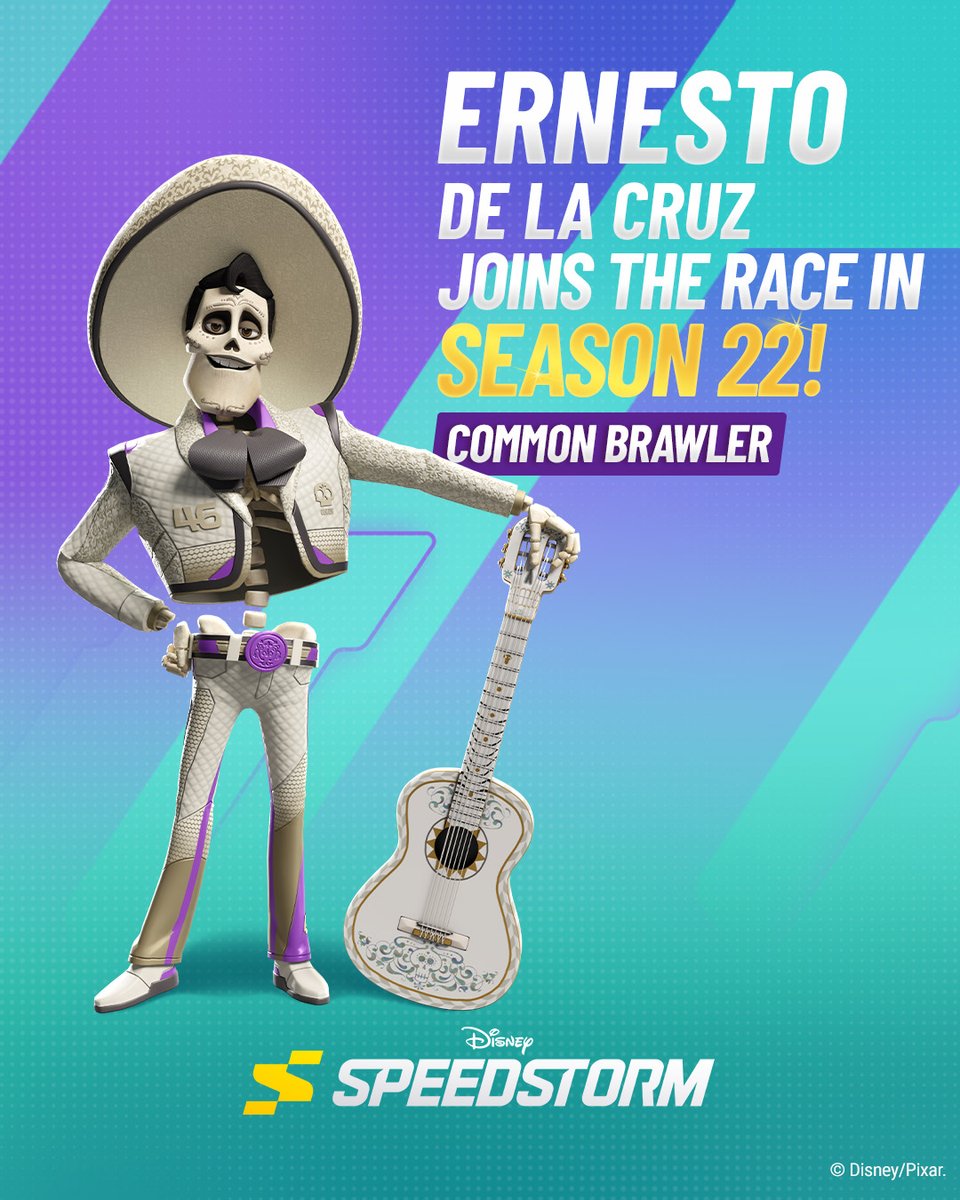 SpeedstormGame's tweet photo. He’s ready to race his way into the spotlight! 🎸 Racer Ernesto de la Cruz is joining Disney Speedstorm in Season 22! #Coco https://t.co/6ei4aRey9X