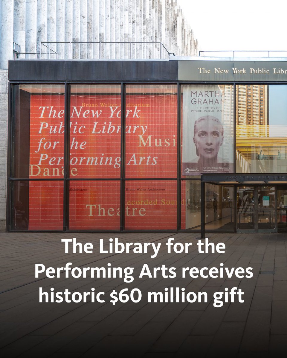 nypl's tweet photo. The New York Public Library for the Performing Arts is excited to announce that it has received a historic $60 million gift that will fundamentally expand public access to its 15 million item archive dedicated to dance, theater, and music—one of the world's largest such collections. The anonymous donation is the biggest ever to the research library. This historic gift kicks off a large-scale digitization, preservation, and cataloging project enabling its treasures to be easily accessed by anyone, anywhere, anytime. 

The anonymous donor recognized the urgent need to preserve and expand access to the immense cultural heritage within the archives of the Library for the Performing Arts. We are profoundly grateful for this extraordinary gift!

Learn more: https://t.co/EOYhhTLGY9