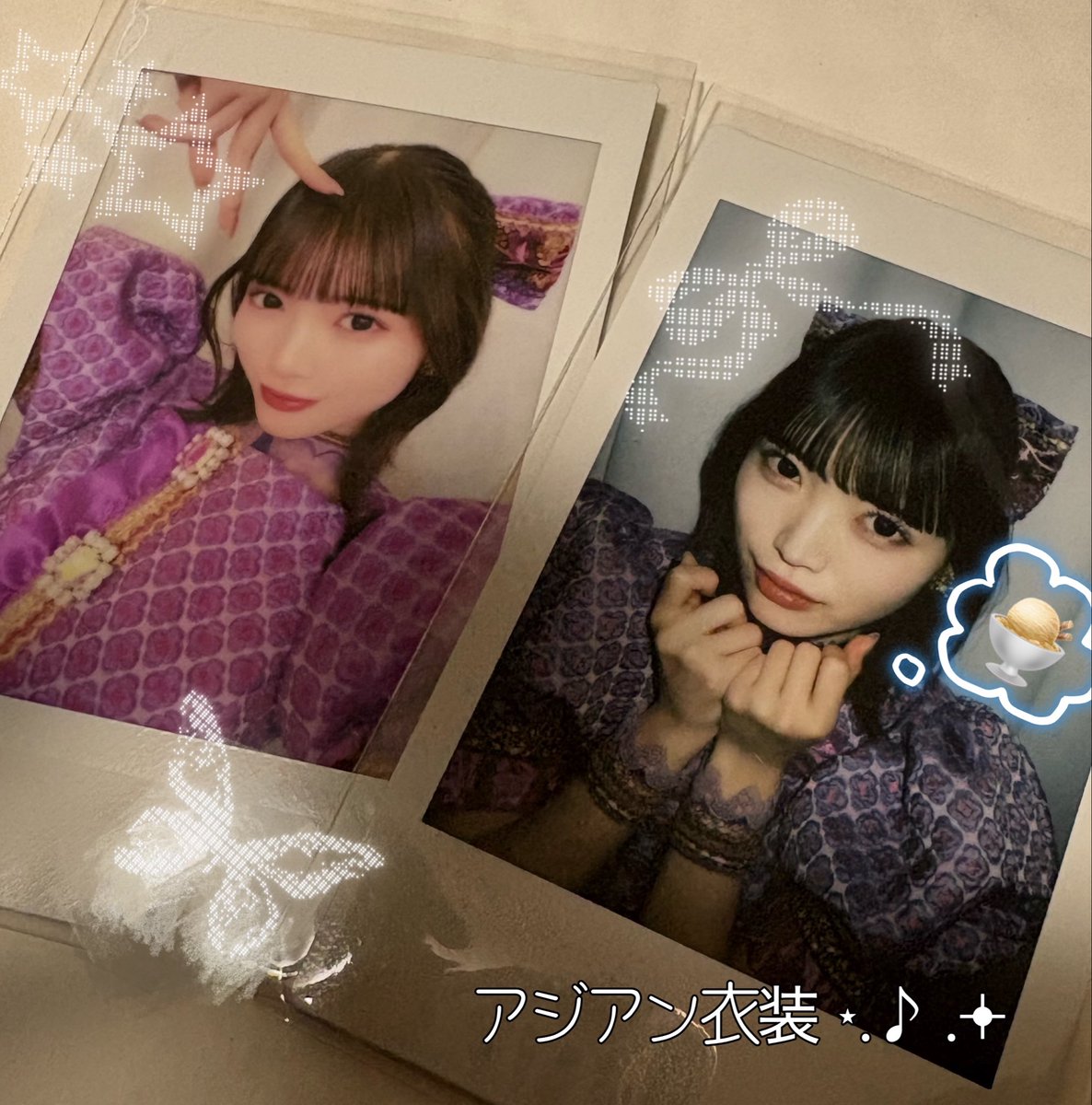 nabechamu_'s tweet photo. アジアン衣装チェキ届いた💜🍨

初ツーショの時の衣装だから思い出たくさん….⋆𝜗𝜚撮りおろしも嬉しいꔛෆ
鍋ちゃんありがとう💜💜
 #真鍋凪咲 
 #きゅーすと https://t.co/HAe0KYAPkW