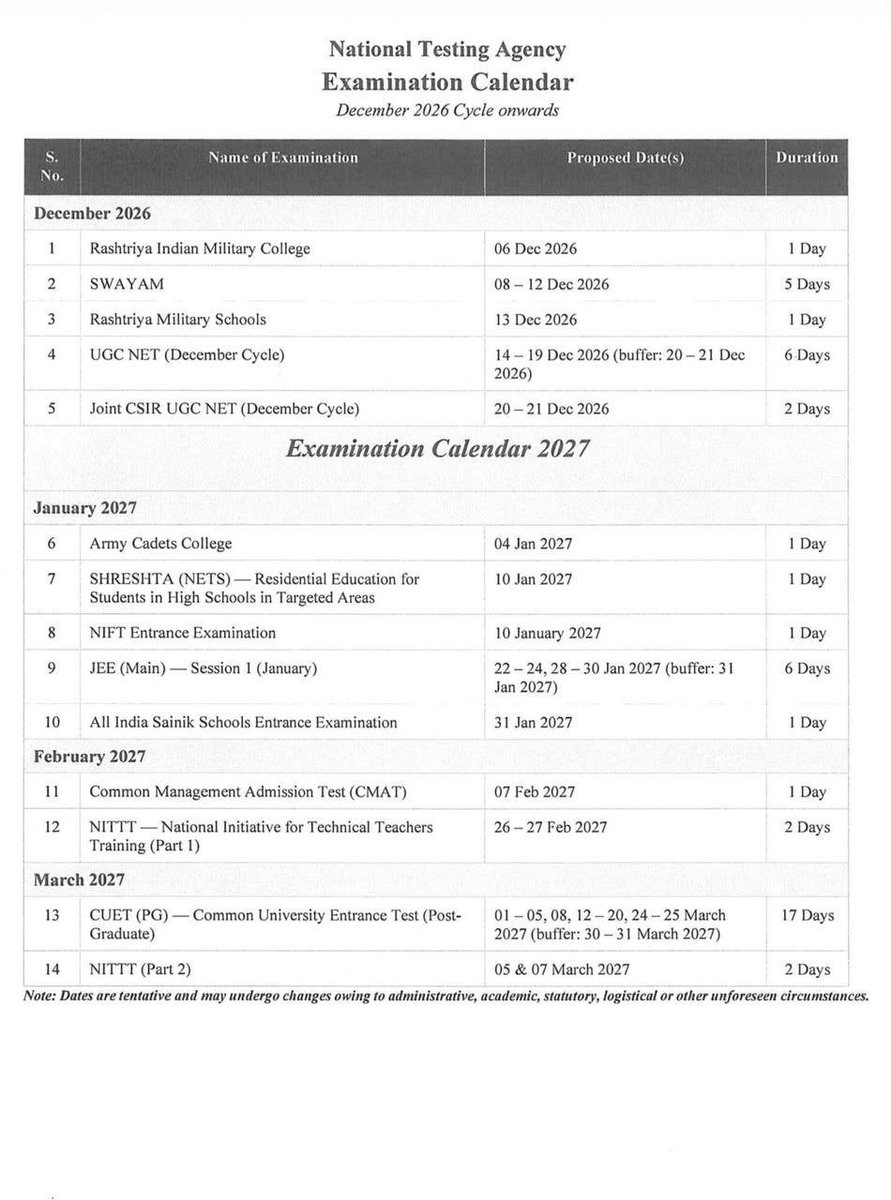 RealChikootre4's tweet photo. NTA 2026-27 EXAM CALENDAR https://t.co/tQlJnDq922