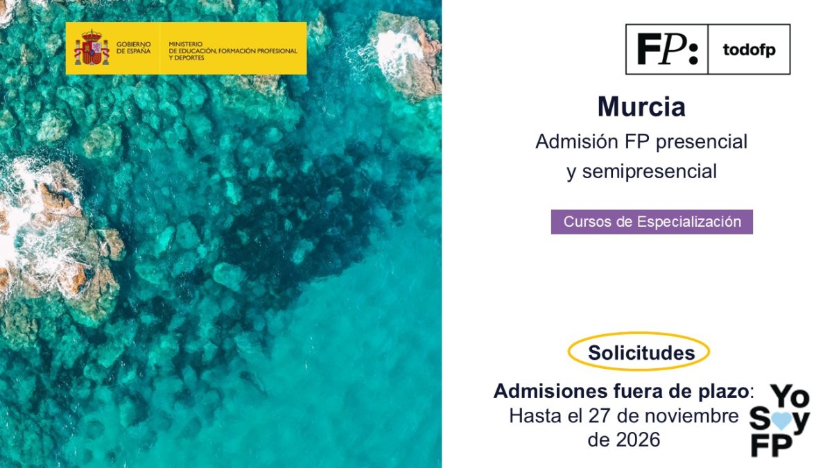 todofp's tweet photo. 📣 #FPMURCIA Admisiones fuera de plazo: Cursos de especialización. #TodoFP #YosoyFP
🔴 Solicitudes: Hasta el 27 de noviembre de 2026
🔍 https://t.co/tkd56h2WUb https://t.co/Ogb7UIabU5