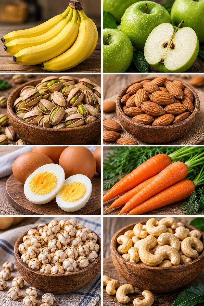 Hastalikogrenn's tweet photo. 1️⃣ Muz 🍌
Sadece 2 muz size 90 dakikalık yoğun bir egzersiz için yeterli enerjiyi sağlayacaktır.

2️⃣ Elma 🍎
Elma sabahları sizi uyandırmada kahveden daha etkilidir.

3️⃣ Antep fıstığı 🥜
Uyumadan önce bir avuç antep fıstığı, iyi bir uyku uyumanıza yardımcı olur.

4️⃣ Badem 🌰
Günde 4 badem yemek kolesterolü düşürmenize yardımcı olur, kalp hastalıklarını önler.

5️⃣ Yumurta 🥚
Yumurta C vitamini hariç tüm vitaminleri içerir.

6️⃣ Havuç 🥕
Havuç ilk önce yiyecek değil, ilaç olarak yetiştirilmiştir ve 1 havuç 1,5 km yürüyecek kadar enerji verir.

7️⃣ Beyaz leblebi 🫘
Beyaz leblebi reflü, gastrit ve ülser gibi mide rahatsızlıklarının yaşanma riskini azaltır.

8️⃣ Kaju fıstığı 🥜
Kaju fıstığı diş çürüğü ve akneye neden olan bakterileri öldürür.