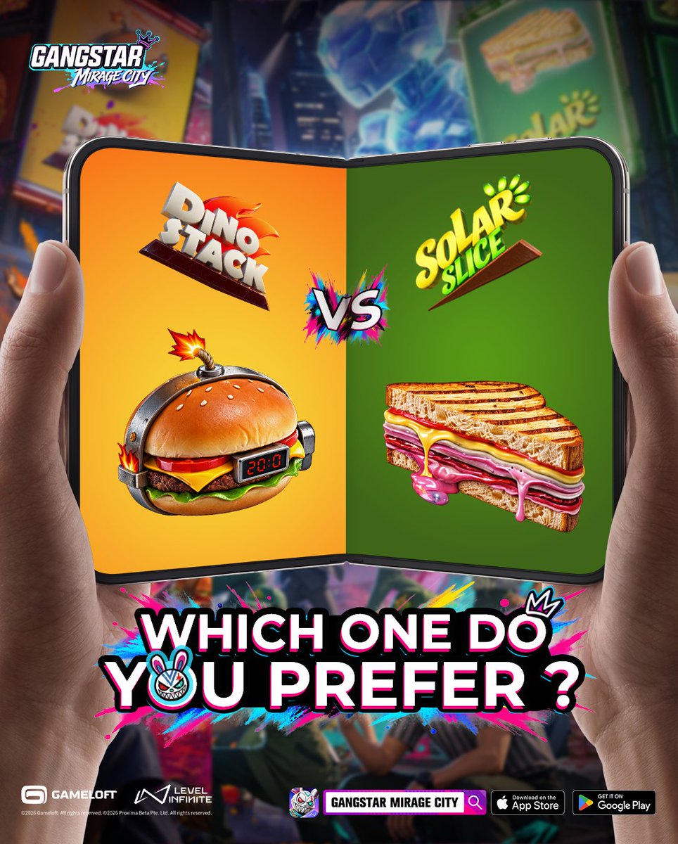 GangstarMCPK's tweet photo. Burger ya Sandwich?

🍔 Dinostack ya 🥪 Solarslice?

Faisla tumhara hai jigar...

Lekin ek baar jab kisi tolay ko chun liya, toh poori jaan laga do aur apni faction ko jeet dila kar hi dam lo! 💪

🎮 Abhi Download Karein & Discord Join Karein - Link Bio Mein Hai! 🔗

#GangstarMirageCity #Gangstar #GSTMC #FightOfTheBites #GamingCommunity #GSTMC820Live