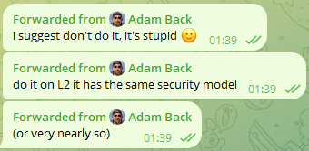 tap3leaf's tweet photo. wen goat simplicity dev (@blksresearch) told @adam3us he could do vaults, covenants and programmable shitcoins on L1, he got this answer 👇

few weeks later the "L2 very nearly L1" model humbled @Blockstream

it forces us to activate COVENANTS on L1. NOW. https://t.co/AFTsUFM6Wc