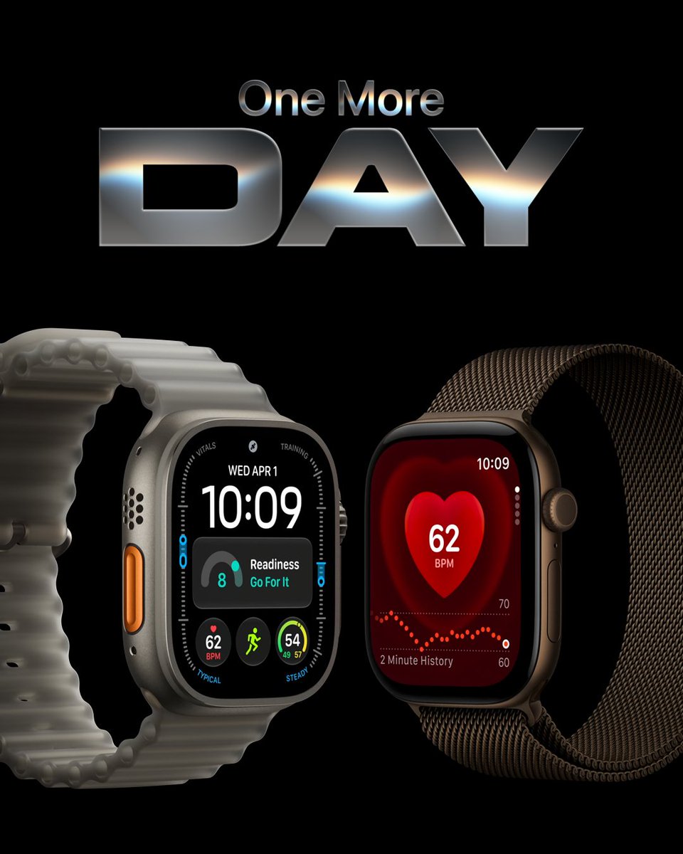 9to5mac's tweet photo. One more sleep.

iPhone 18 Pro, Apple Watch Ultra 4, and Series 12 arrive tomorrow ⌛️ https://t.co/YOLyFv1z48