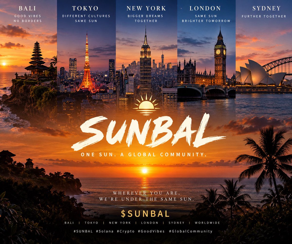 SunsetBaliCoin's tweet photo. The sun sets in Bali. 🌅

But the SUNBAL community is just getting started.

From Bali to Tokyo.
From New York to London.
From Sydney to the rest of the world.

One sunset. One global community. 🌍

Wherever you are, we’re under the same sun.

$SUNBAL ☀️

#SUNBAL #Solana #Bali #Crypto