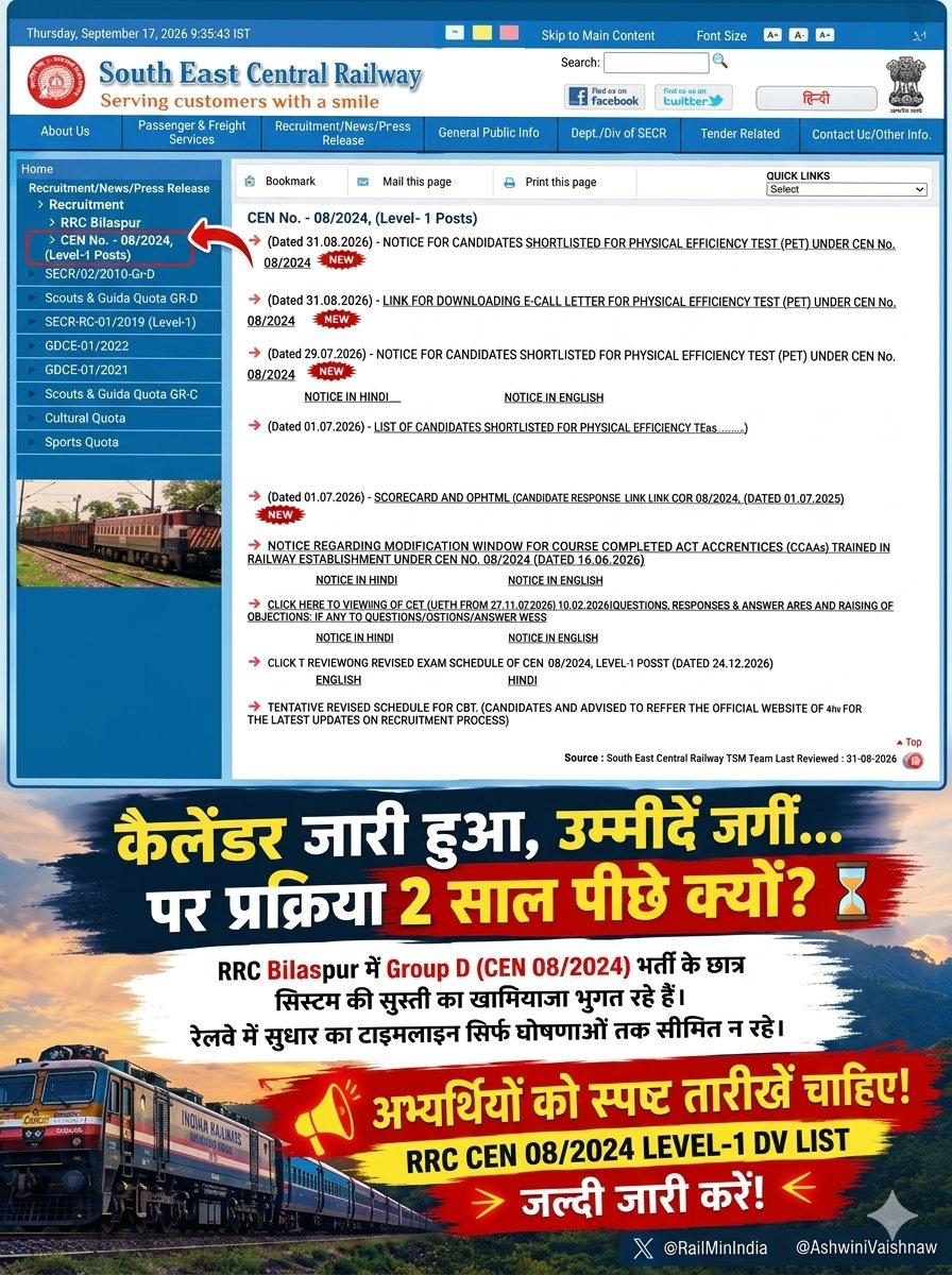 Mukesh56555717's tweet photo. माननीय व सम्मान के योग्य रेलवे मंत्री अश्वनी वैष्णो जी ने अपने कार्यकाल मे anual कैलेंडर भर्ती जारी किया सभी युवाओं मे खुशी की उम्मीद जगी लेकिन कुछ rrc कार्य नहीं कर रही है anual कैलेंडर विफल हो गया है ध्यान की आवश्यकता है 
@AshwiniVaishnaw 
@RailMinIndia 
@RailMadad https://t.co/mmJNI1SDZE