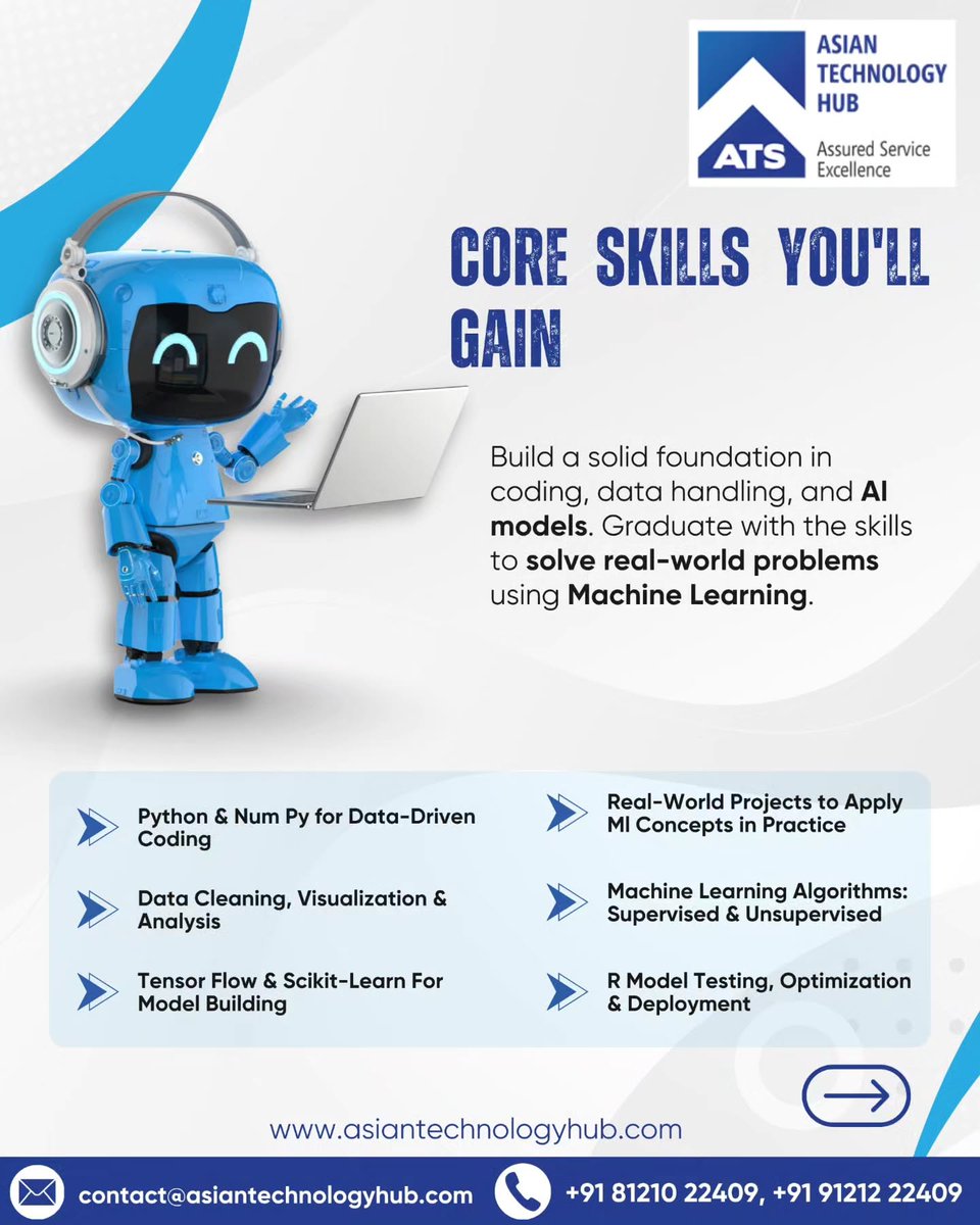 DominickAiuuj's tweet photo. Master Machine Learning with Asian Technology Hub. Turn your data passion into a high-demand career through hands-on training in Hyderabad. Learn Python, AI models, data handling, visualization, optimization and real-world projects. Register now. https://t.co/boWsedz7NE