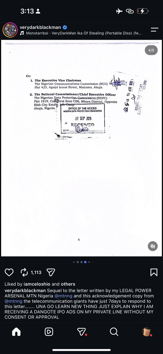 Vibe_withus1's tweet photo. VeryDarkMan’s lawyers write MTN over unsolicited Dangote IPO SMS sent to his private number without consent.
MTN has 7 days to respond. The letter has been acknowledged.
#VeryDarkMan #MTN #Dangote #DangoteIPO https://t.co/GXk7VL2jMM