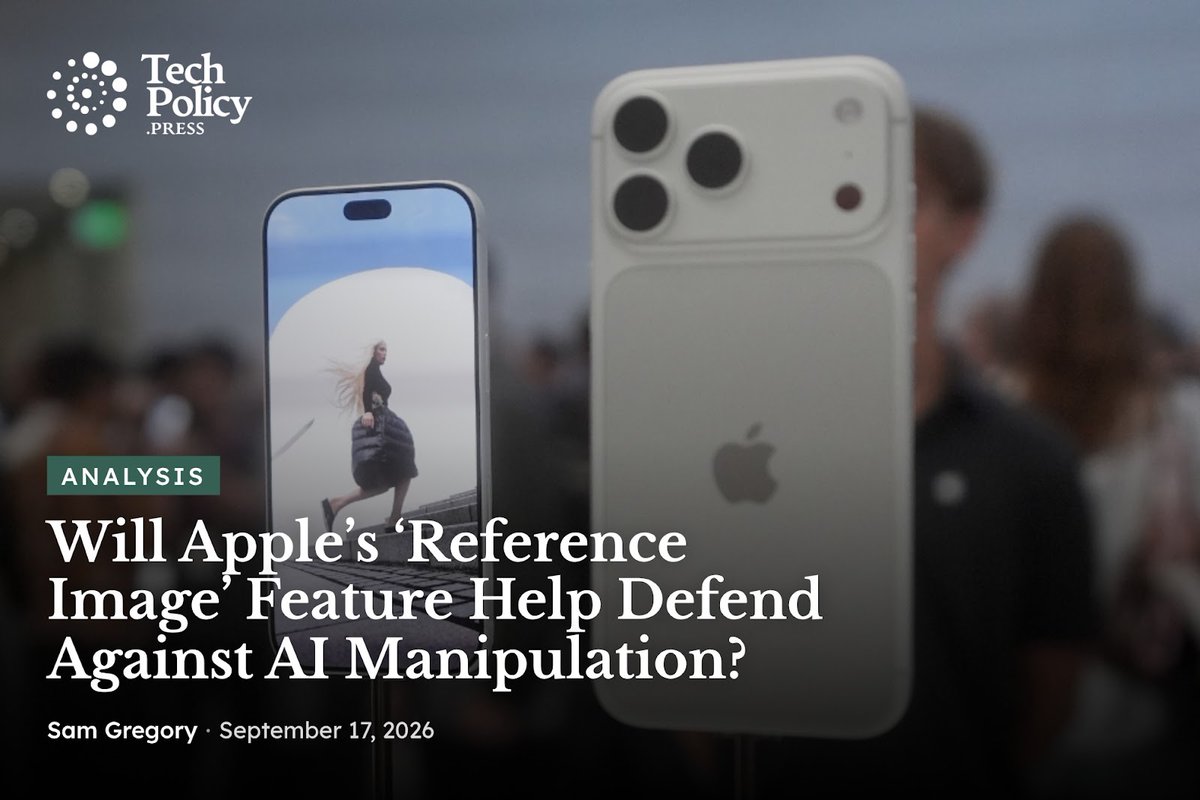 SamGregory's tweet photo. Apple's new authenticity infrastructure, Reference Image, is "a serious piece of engineering, and genuine response to the epistemic crisis of AI", but a start not an end-point. I reflect on lessons from the field, unanswered questions and next-step needs.
https://t.co/18FSdmidMc https://t.co/UEwd6GU18t