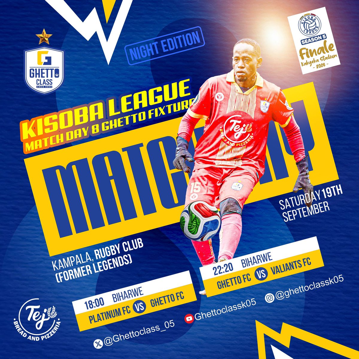 GhettoClass_05's tweet photo. We are BACK after our month-long break, and we’re switching things up! 🌙✨
History in the making welcome to our FIRST EVER NIGHT EDITION of the @KISOBALeague 
Under the floodlights, the energy hits different. Bring the vibe and pull up!
#KISOBALeagueSnV || #GuinnessMatchDay https://t.co/8q3h1FSpgh