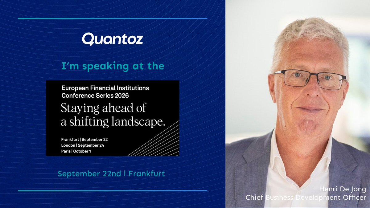 Quantoz's tweet photo. We're heading to Frankfurt for the S&P Global European Financial Institutions Conference. 
 
Henri De Jong will be speaking at the “Europe’s Stablecoin Shift: Risks and Opportunities for Banks” panel. The discussion will cover where the real opportunities sit, what MiCAR means in practice for banks considering issuance, and the risks that come with moving this infrastructure into mainstream financial activity. 
 
If you're attending, it's worth being in the room for this one. 
 
#stablecoins #MiCAR #tokenisation #innovation #S&P