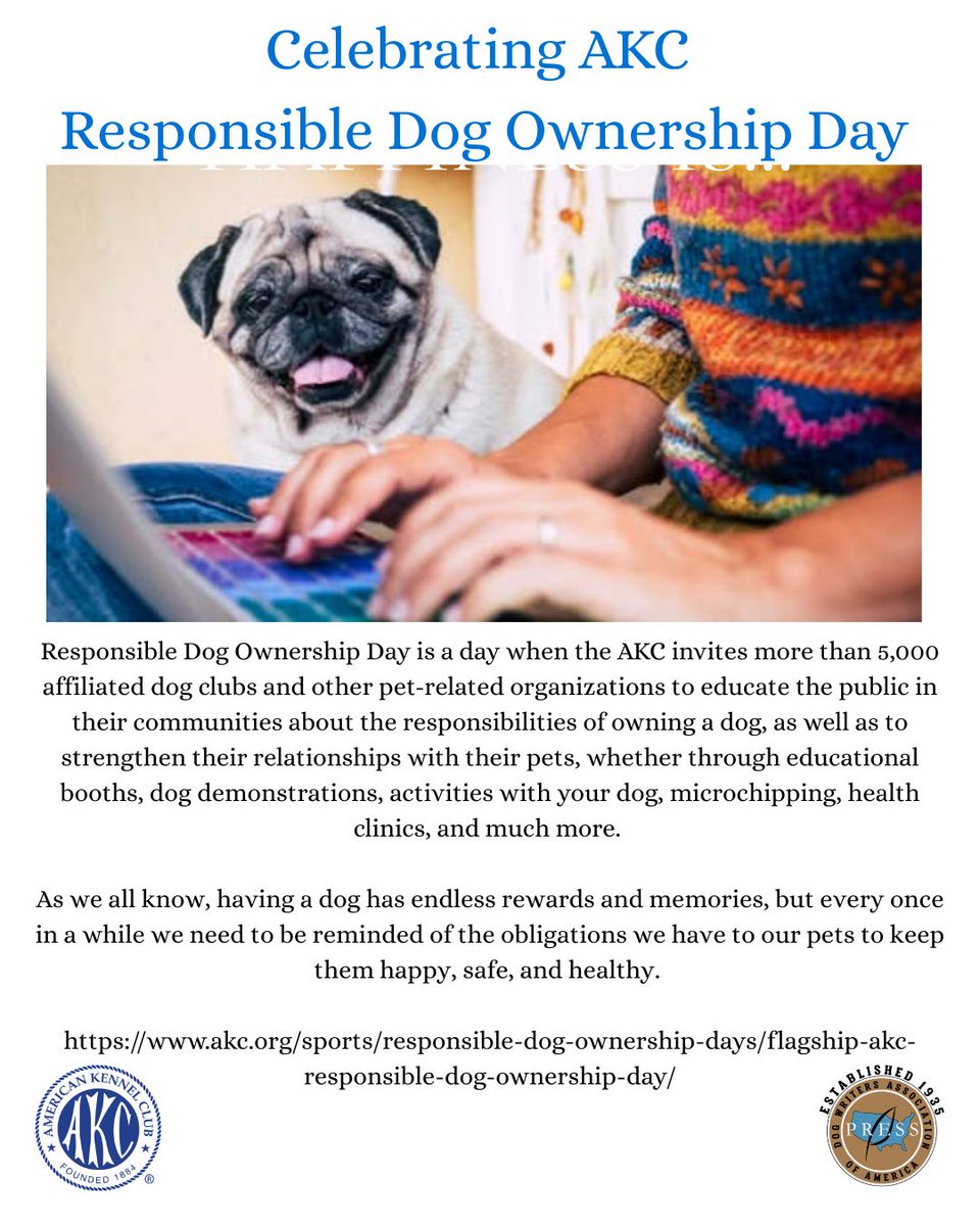 DWAA_US's tweet photo. Celebrating AKC Responsible Dog Ownership Day!!

@akcdoglovers #DWAA #Responsibledogownershipday #responsibleownership #dog #dogsarefamily #dogwriters #safe #healthy #happy #enjoy #celebrate #pets https://t.co/V3L3UFdo7u