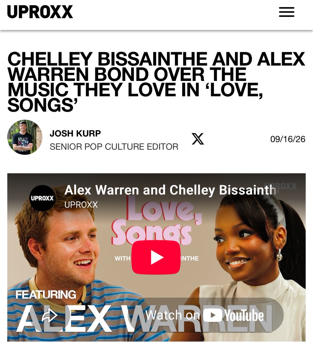 CraveChelley's tweet photo. Executive Producer Chelley Bissainthe and Grammy Nominee Alex Warren first episode on Uproxx ‘Love,Songs’ is off to a great start https://t.co/RxW5S9pgSF