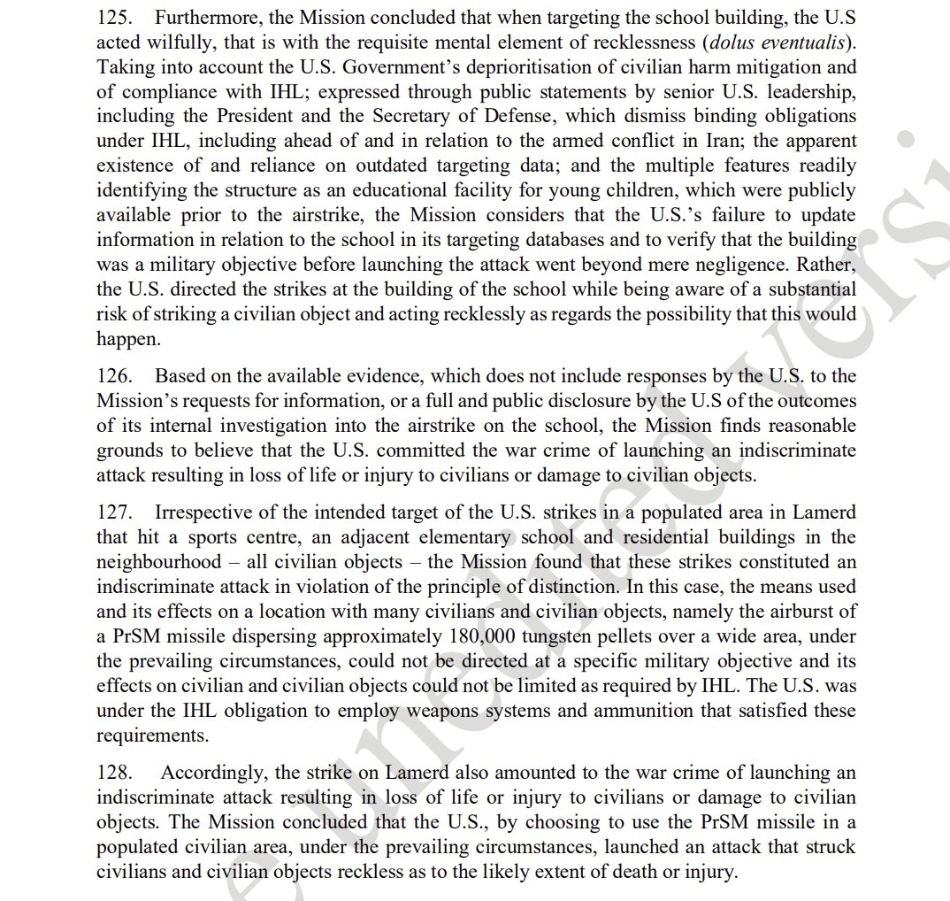 declassifiedUK's tweet photo. 🚨Breaking: UN report finds reasonable grounds to believe the US committed war crimes when bombing Iranian girls' school and sports facility on 28 February 2026. https://t.co/75yAfk9wF9