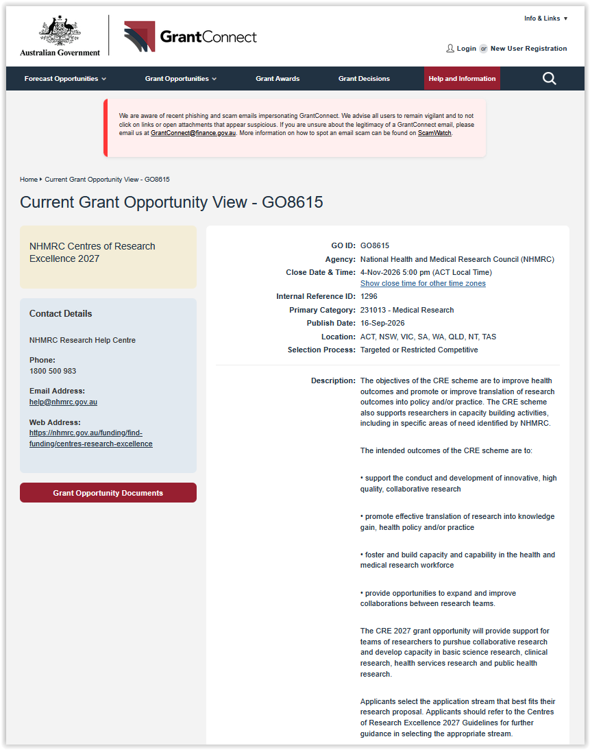 ParamedProf's tweet photo. Grant Opportunity. The objectives of the National Health & Medical Research Council CRE scheme are to improve #health outcomes & promote or improve translation of #research outcomes into #policy and/or practice. #paramedicine #EMS #primarycare #AHP #NHMRC
https://t.co/pO9pHHsQU5 https://t.co/YxfOGK0LnV
