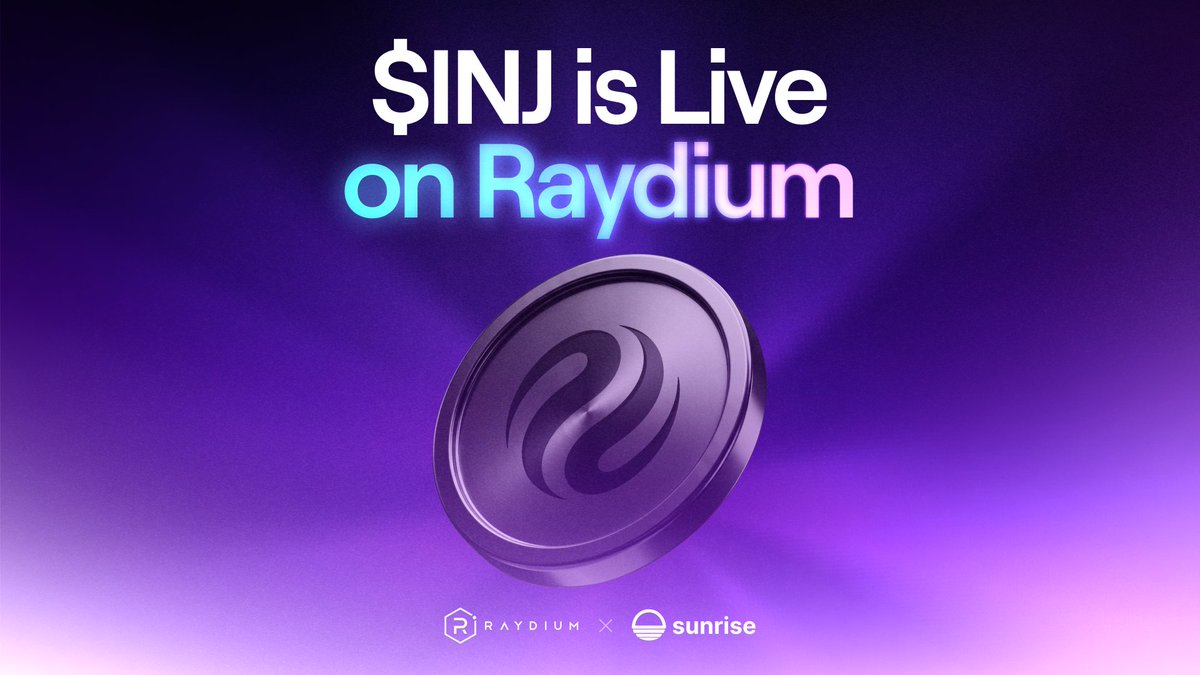 Raydium's tweet photo. $INJ is live on Raydium.

Injective is now trading 24/7 on Solana via @sunrise, bringing the native asset of the Injective network to Raydium. https://t.co/v5cIlmdD3c