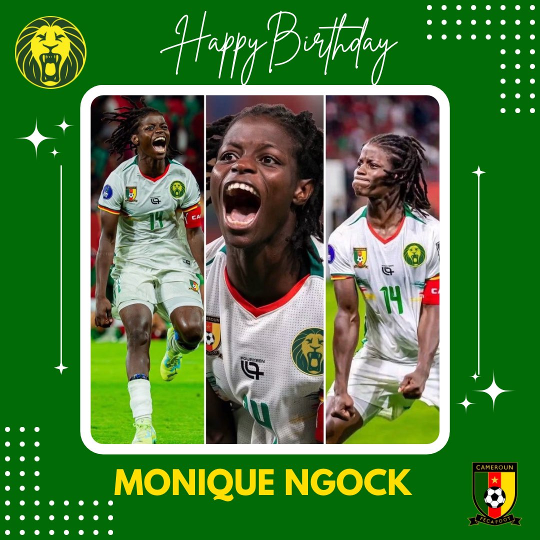 LionnesIndompt1's tweet photo. 🇨🇲 | Time for celebration 🎉 

#IndomitableLioness and  #Totalwafcon2016 winner Monique Ngock turned 2️⃣2️⃣ today. 

Happy birthday Champion #Lions 🦁💚❤️💛🎂🍾 https://t.co/knPyyESSSC
