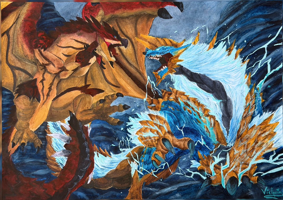 vickyuuu77's tweet photo. @NovaxVtuber This Monster Hunter painting. I love drawing creatures, monsters and anthropomorphic characters and wanted to start commissions soon. Hope someone likes my art 💙 https://t.co/4ym0dga4Gu