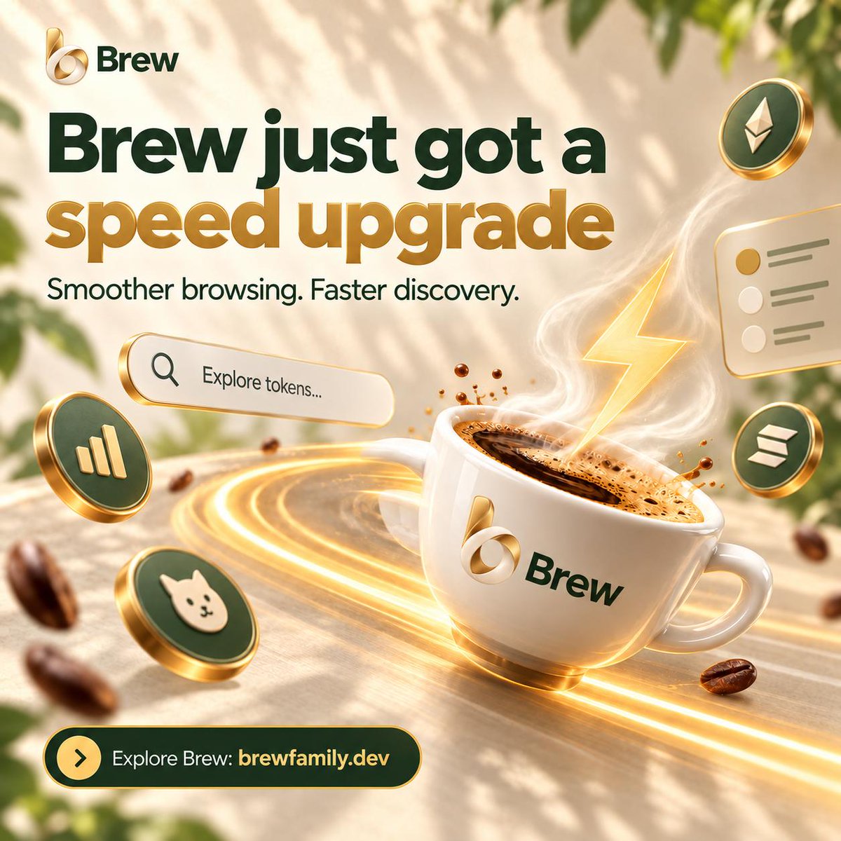 brewdotfamily's tweet photo. Brew just got a speed upgrade ☕⚡

We’ve been working behind the scenes to make browsing smoother, finding tokens quicker, and exploring Brew feel better from the moment you arrive.

Give it a spin and tell us how it feels 👀

Explore Brew: https://t.co/c4P8L1aeai https://t.co/jWNcRT2PfA