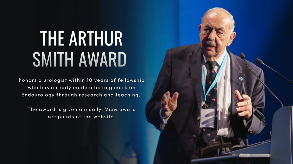 Endo_Society's tweet photo. The Arthur Smith Award honors a urologist within 10 years of fellowship who has made a lasting mark on Endourology through research and teaching. View past recipients on our website. https://t.co/6uz13OXve0 https://t.co/QTPqsuOUaQ