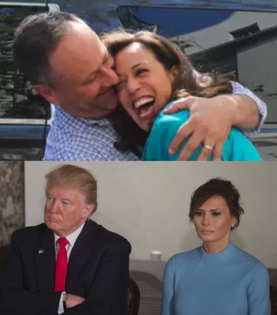 Abigail_M2050's tweet photo. Kamala &amp; Doug have love, respect, compassion, mutual support.  Donald &amp; Melania have a financial agreement, a son, support for Donald from Melania, negotiated by time &amp; place.

Melania has a job, not a husband.
#VoteBlue @natf778 @KinsleyOnX https://t.co/bBTG7uWwFs