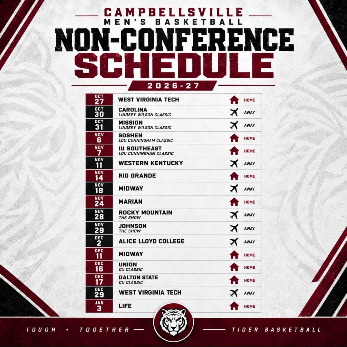 CvilleTigersMBB's tweet photo. Our official @CvilleTigersMBB Non - Conference Schedule 🗓️
 
#GoTigers https://t.co/a4DqjOxyPw