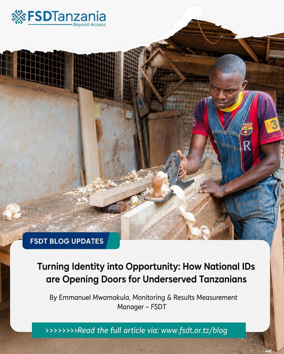 FSDTanzania's tweet photo. In commemoration of International Identity Day 2026, we took sometime to reflect on the work we have done over the years to advocate for a universal digital national ID as an enabler of financial inclusion and economic empowerment for Tanzanians.

A trusted and accessible universal digital identity can help remove barriers to accessing formal financial services, particularly for underserved groups such as women and youth, especially those residing in the rural areas, who may face greater challenges in accessing and using financial services.

Over the years, we have shared research, insights, and perspectives on the role of the National ID in expanding adoption of  financial services across Tanzania.

We invite you to read our articles published on this topic to learn more about the opportunities and challenges at the intersection of identity and financial inclusion.

Article 1: https://t.co/L8DdtcNAOU

Article 2: https://t.co/iDI4pqdDtz

#InternationalIdentityDay2026 
#NationalID #DigitalIdentity