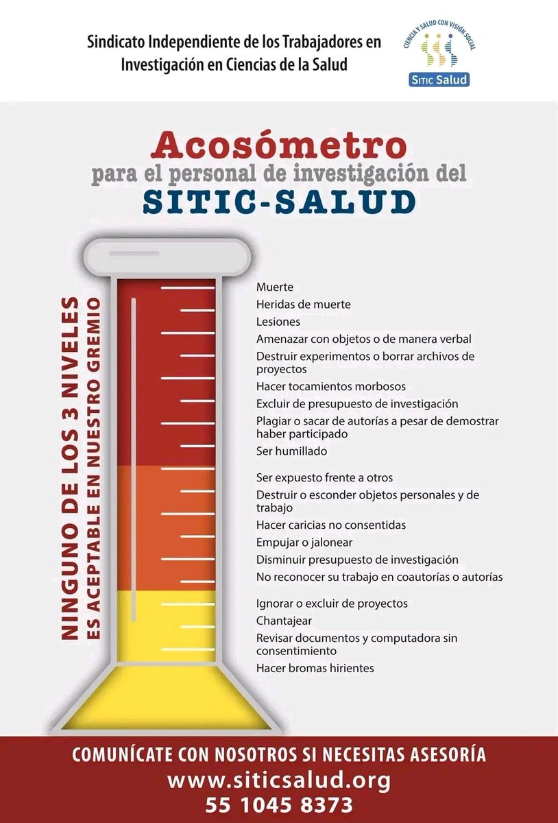 SaludSitic's tweet photo. #Investigador, SITIC Salud realizó el “acosómetro laboral” para que puedas identificar algunas situaciones de acoso propias del quehacer de nuestra comunidad y los pasos a seguir si te encuentras en alguna condición de violencia.
¡DENUNCIA!
#Mobbing #AcosoLaboral #INSHAE #SSA https://t.co/a0AJYmlHgN
