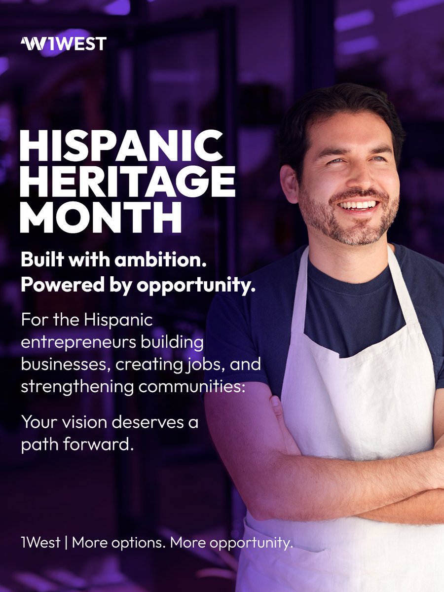 Finance1west's tweet photo. This Hispanic Heritage Month, we’re celebrating the Hispanic entrepreneurs whose businesses create jobs, serve communities, and contribute to the strength of the U.S. economy.

At the same time, access to capital is changing. New 2026 SBA eligibility requirements have made some SBA-backed financing unavailable to certain business owners, including some non-U.S. citizens and permanent residents.

At 1West, we believe one financing path shouldn’t define a business owner’s options.

Our alternative lending network is built to help businesses explore additional financing solutions when traditional options may not be the right fit.

Because when you're building something, you deserve options.

This Hispanic Heritage Month, we celebrate the entrepreneurs who keep building, and the communities that grow with them.