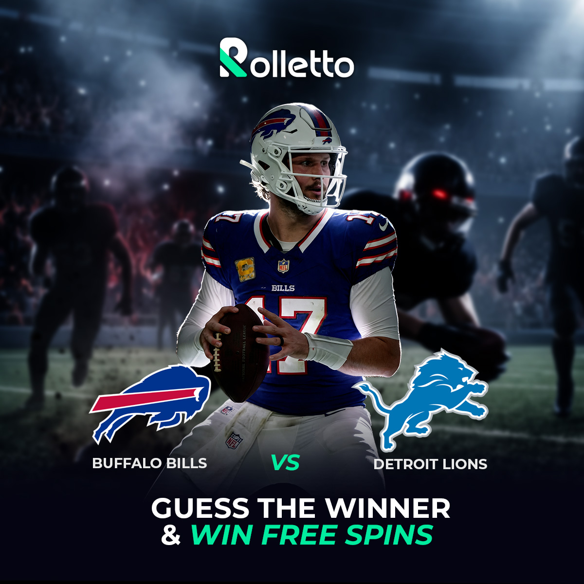 RollettoWorld's tweet photo. Buffalo Bills 🆚 Detroit Lions

Who takes the win tonight? 👀

👀Guess the winner and win Free Spins. Drop your pick with your Rolletto username.

place your bets here: https://t.co/bzWj3ahCVR

Like, repost, and tag 2 friends to join the fun.
🚀 Follow @RollettoWorld for more rewards and exciting challenges.