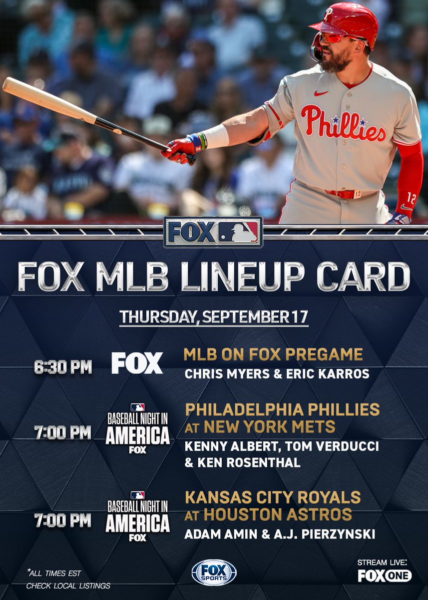 FOXSportsPR's tweet photo. 🇺🇸🇺🇸🇺🇸

Tonight on FOX, it's Baseball Night in America! Coverage begins at 6:30p ET - check local listings. ⚾️📺 https://t.co/EHy1OIML0O