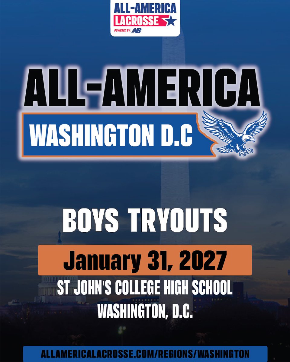 CSELax's tweet photo. DC Boys Tryout Details 🦅🇺🇸

🗓️ January 31
📍 St. John’s College High School

Represent The District in Year 22. https://t.co/7l9EjYezqX https://t.co/IzLfVsXeYQ
