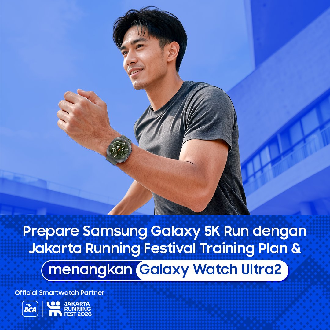 samsungID's tweet photo. Menangkan #GalaxyWatchUltra2 untuk kamu yang ikutan Jakarta Running Festival training plan & track latihan kamu dengan Samsung Health, while preparing for your Samsung Galaxy 5K Run #TrainWithSamsungXJRF.

Cek mekanismenya di 👇
Periode s/d 23 October.
#GalaxyWatch9 #RestandDotheRest