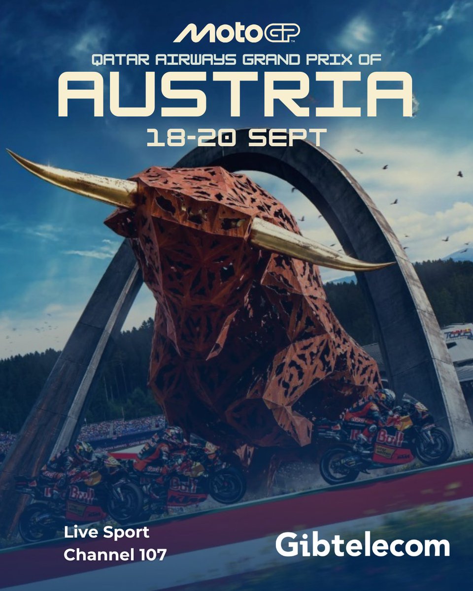 gibtelecom's tweet photo. 🏍️ Austria is up next on the MotoGP calendar.

Catch every session live on our Live Sport channel (107). Swipe for this weekend's schedule.

Get TV + Broadband from £30/month.
📞 20052200 | https://t.co/TYAxOoWJhM

#gibtelecomtv #MotoGP #AustrianGP https://t.co/Ktxmb40tS2