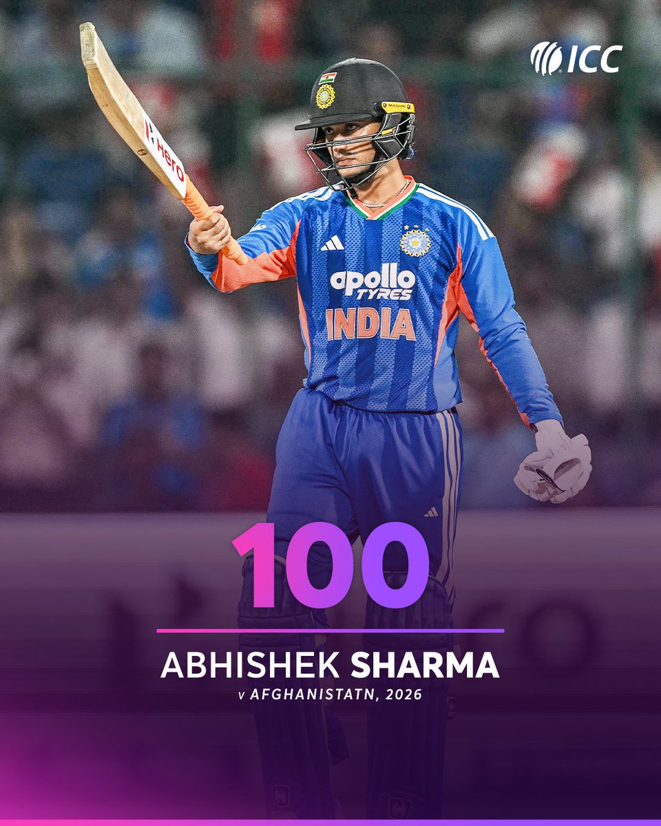 ICC's tweet photo. 𝐓𝐡𝐢𝐫𝐝-𝐟𝐚𝐬𝐭𝐞𝐬𝐭 𝐓𝟐𝟎𝐈 𝐜𝐞𝐧𝐭𝐮𝐫𝐲! 😯

Big hits all round as Abhishek Sharma brings up a sensational ton in Delhi 🔥💯

📝: https://t.co/4nkxhRMAUy https://t.co/YWHehMe5vW