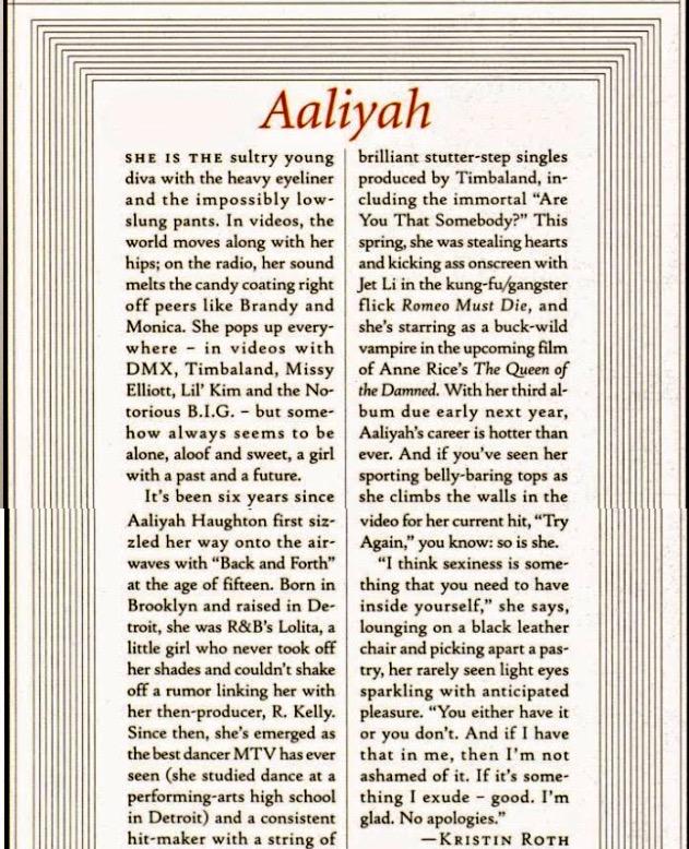 Aaliyah_Fanatic's tweet photo. Aaliyah featured on Rolling Stone, September 2000

“Since then, she's emerged as the best dancer MTV has ever seen.” https://t.co/HvNNEo5glN