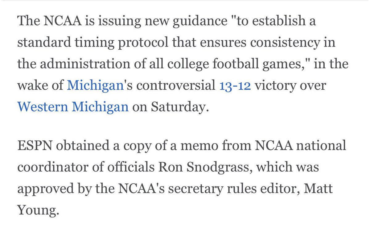 GBM_Wolverine's tweet photo. How did the Michigan-Western Michigan game violate a protocol that was put in place after the game was played? 

The NCAA issued guidance to “establish” the protocol after the game.

Did people forget? 

NCAA literally said a week ago there was “no standard timing protocol.” https://t.co/FbGv89ALL4
