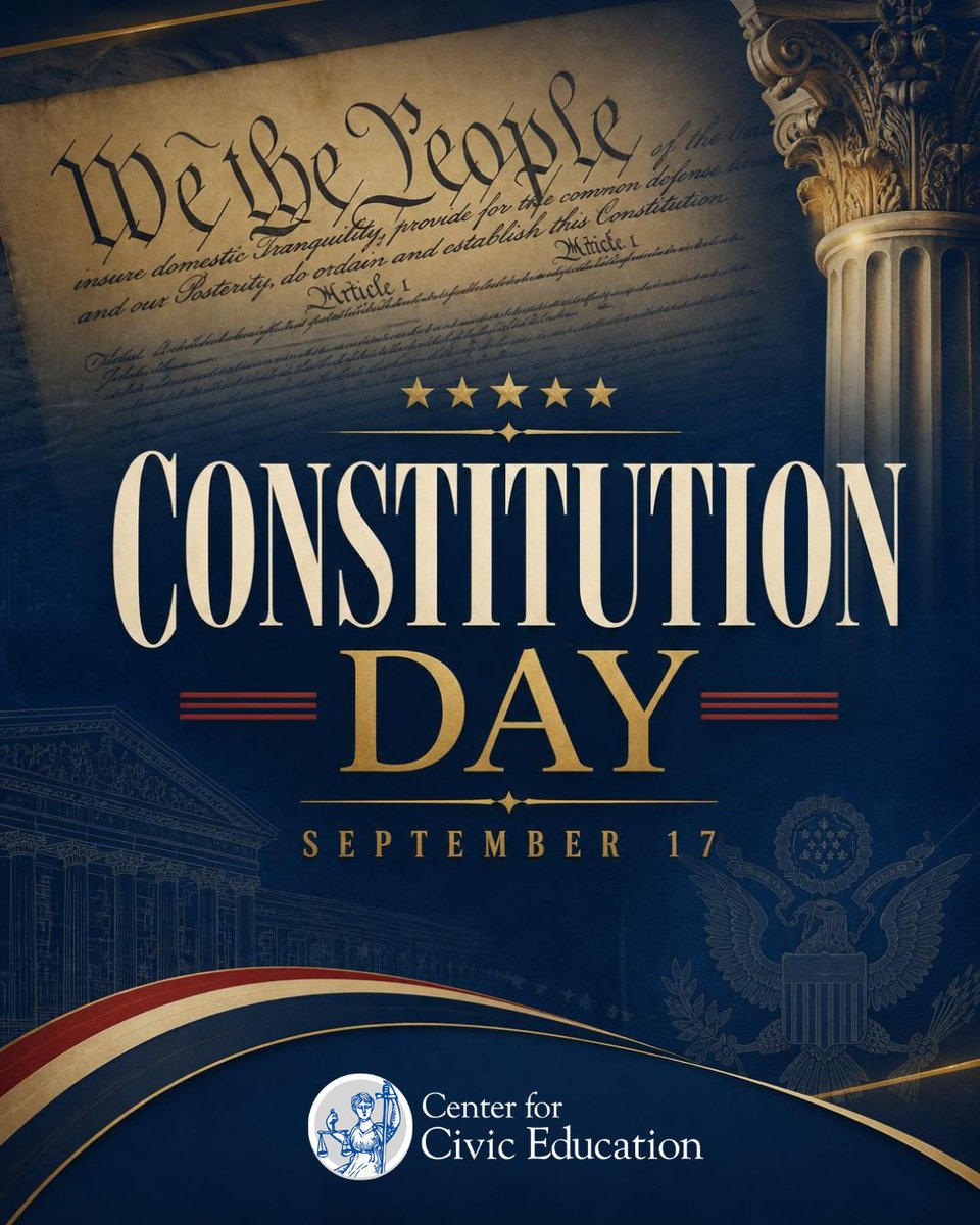 CivicEducation's tweet photo. Happy Constitution Day!
On September 17, 1787, delegates signed the U.S. Constitution, establishing a government framework that still shapes our country today.
#ConstitutionDay #CivicEducation #WeThePeople #DemocracyInPractice #America250 https://t.co/STS2BHQT0P