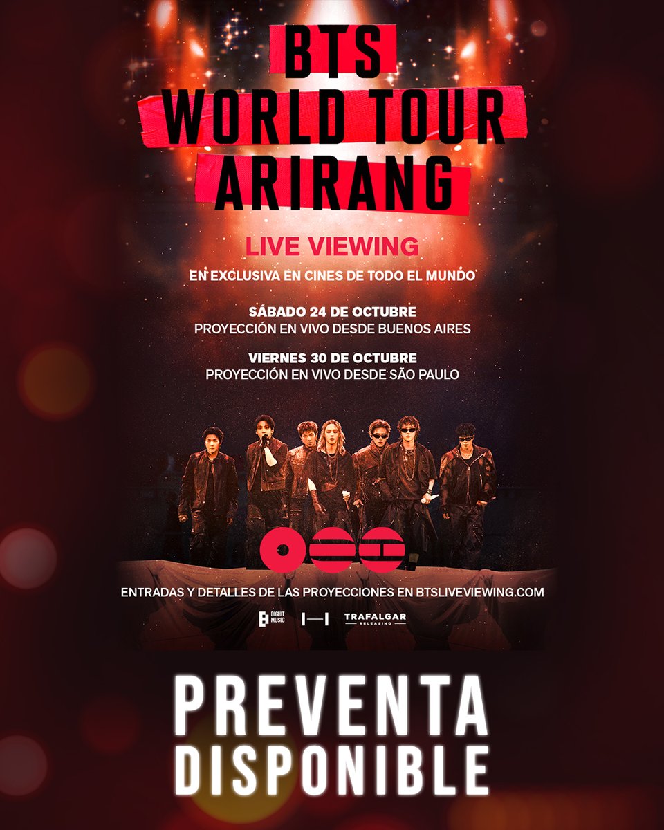 CinexVe's tweet photo. 🚨 ¡ARMY ALERTA! 🚨

Preventa DISPONIBLE para el #BTSWorldTourArirang en #Cinex 💜

Disfruta en vivo desde Buenos Aires (#24OCT) y São Paulo (#30OCT). https://t.co/865ILe7rQZ