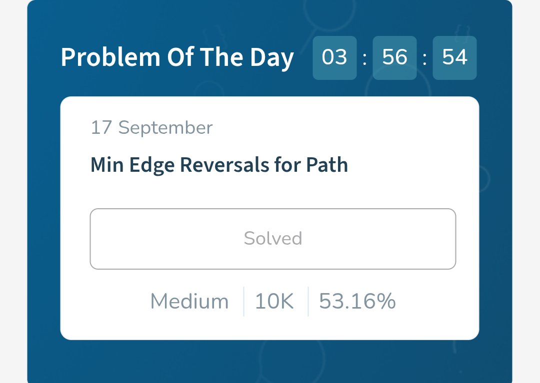 crazy_mahesh_'s tweet photo. Day 358 - DSA Challenge
Problem: Min Edge Reversals for Path
#100DaysOfCode #DSA #Graph #BFS #ZeroOneBFS #ShortestPath #Algorithms #ProblemSolving @geeksforgeeks https://t.co/2IGZ1raeLA