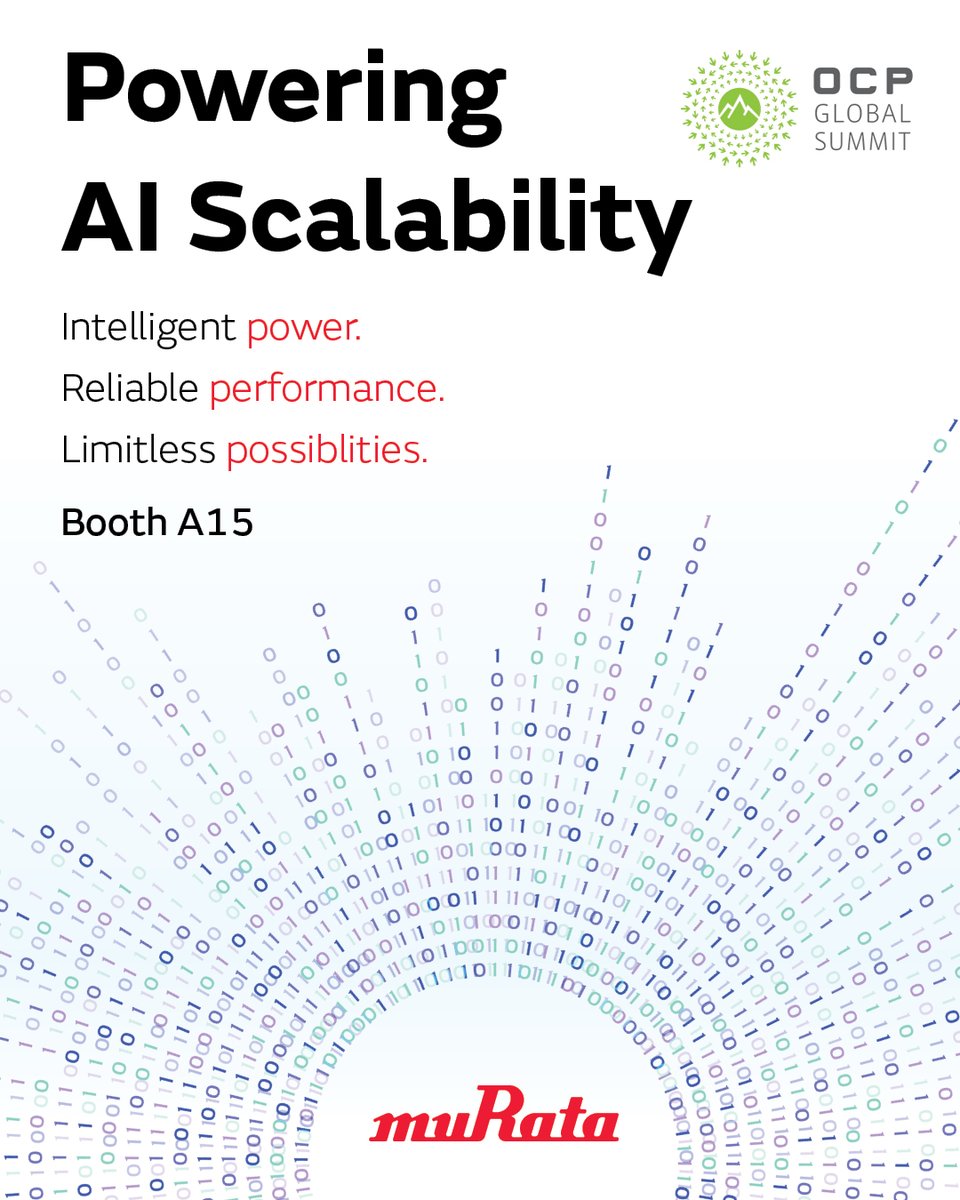 murata_na's tweet photo. AI is pushing data centers to new limits. See how Murata is enabling scalable, efficient AI infrastructure at OCP Global Summit 2026 in San Jose. Explore ORV3, high-power racks, immersion cooling and thermal solutions. ⚡ #OCPSummit #OpenCompute https://t.co/JZJAgyLWsC