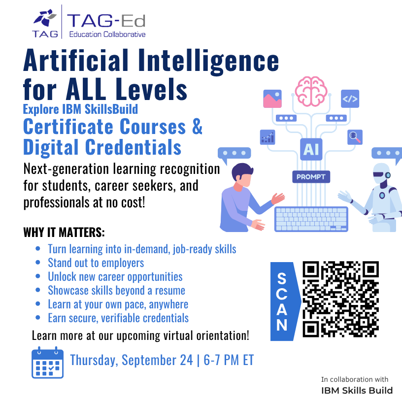 TAG_Education's tweet photo. AI isn't just for the "AI experts". Next Thursday, Sept. 24th, we're making sure Georgia's students, career seekers, and professionals can build AI skills at no cost.
π
Thursday, September 24 | 6β7 PM ET | Virtual Meeting
https://t.co/0lIp4A2Zp4
#TAGEd #AI #SkillsBuild https://t.co/4UEo9jlE3a