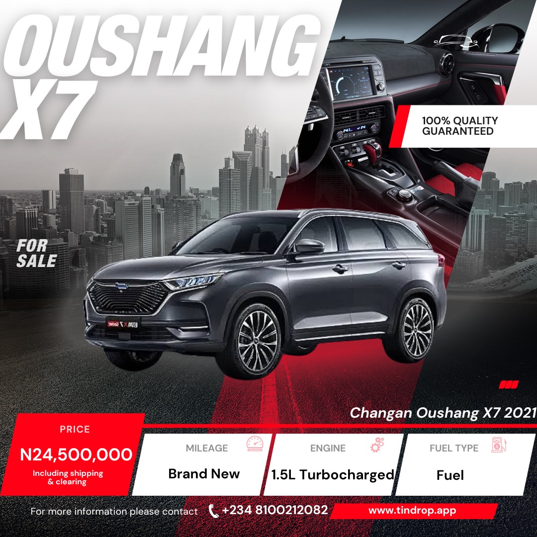 WilheminaVcd7's tweet photo. Big on space, big on value. The 2021 Changan Oushang X7 delivers comfort, performance, and practicality at an unbeatable price: N24, 500, 000. Ready for your next SUV? Send us a DM or call +234 810 021 2082 today. https://t.co/HhZce7IUD0